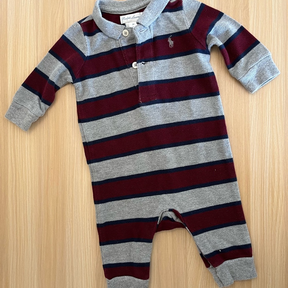 Ralph Lauren Gray, Burgundy & Navy Striped Polo One-Piece
